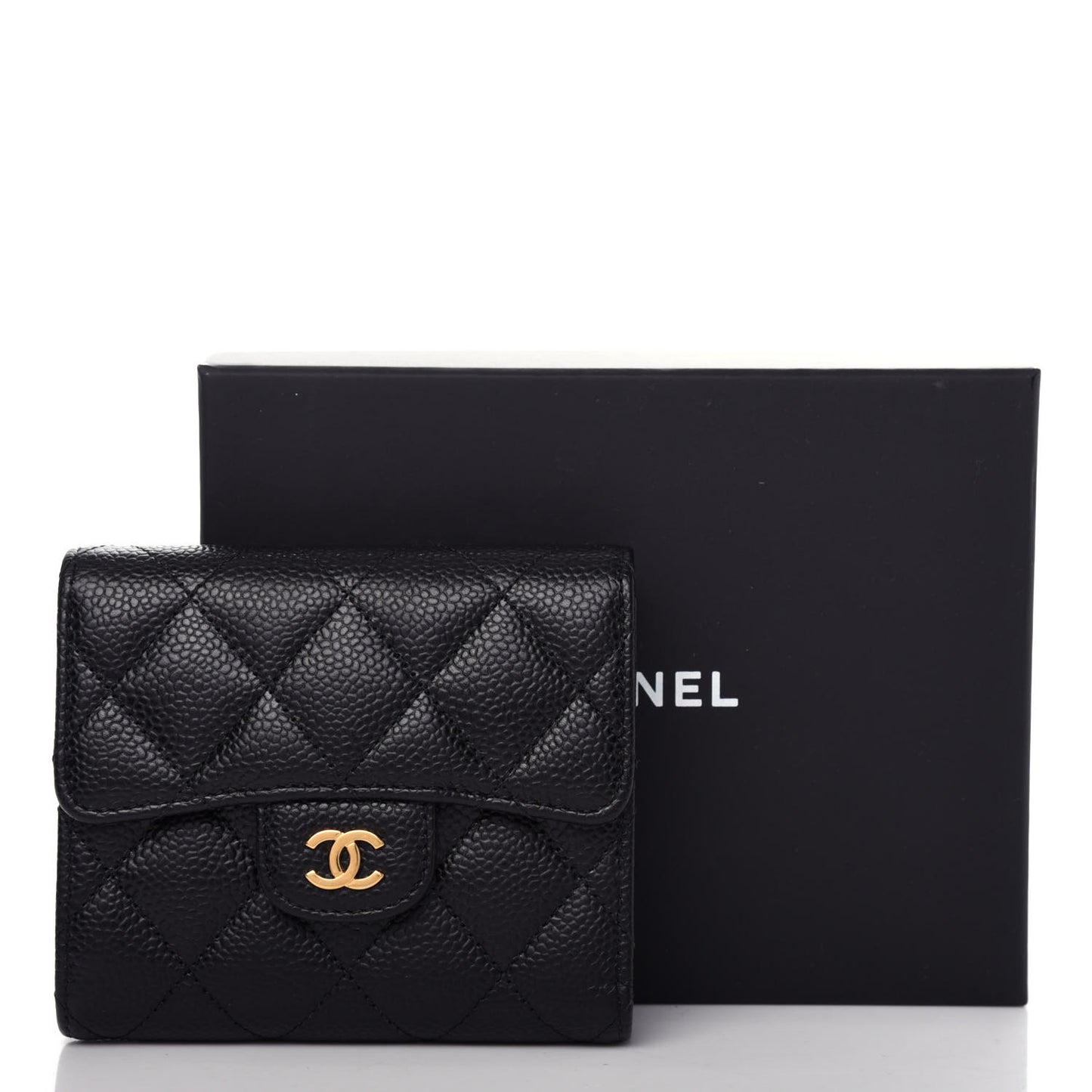 Caviar Quilted Compact Flap Wallet Black
