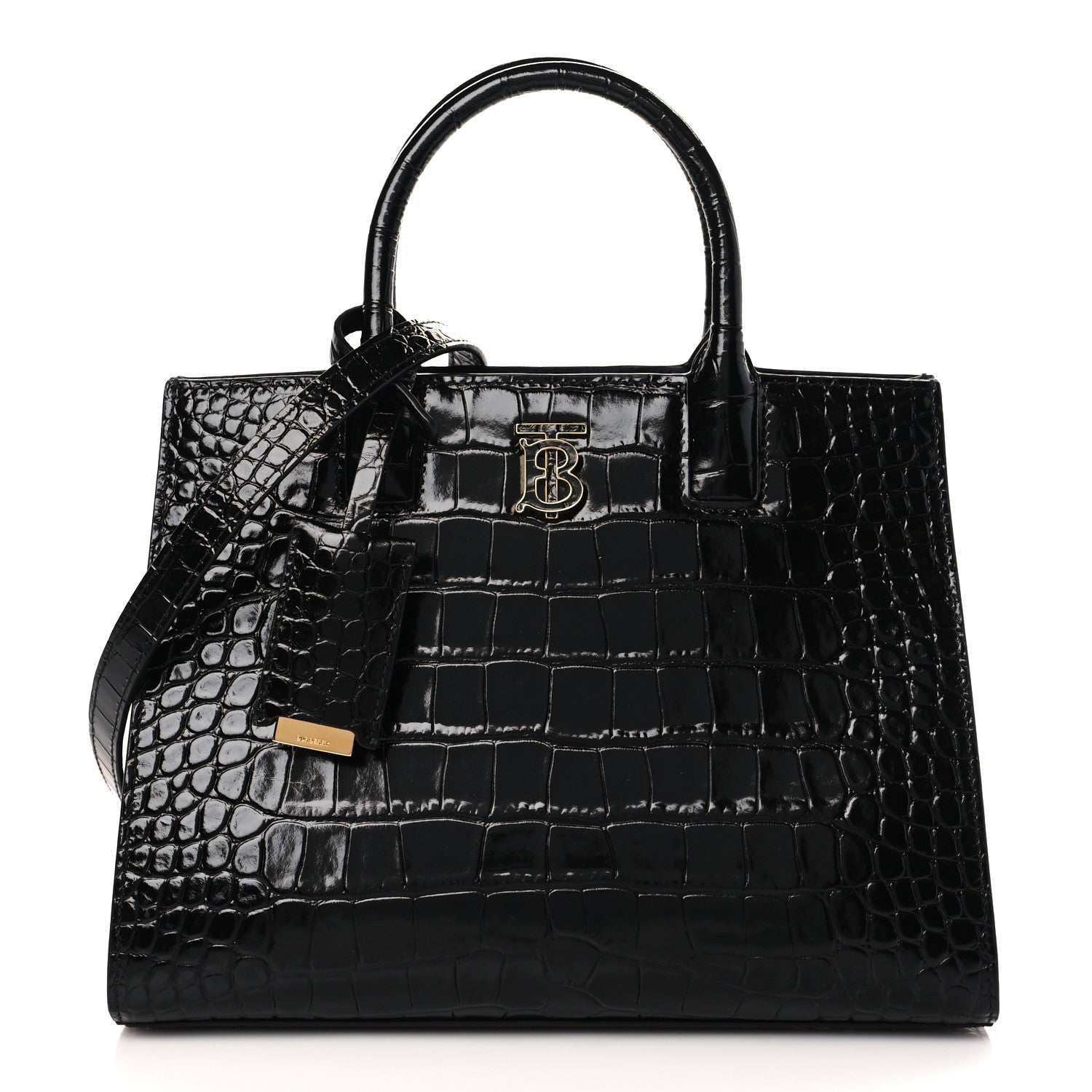 Burberry Crocodile Embossed Calfskin Mini Frances Tote Black 1 of 9