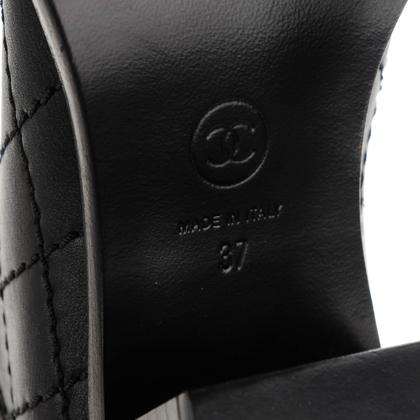 Calfskin Quilted Knee High CC Boots 37 Black