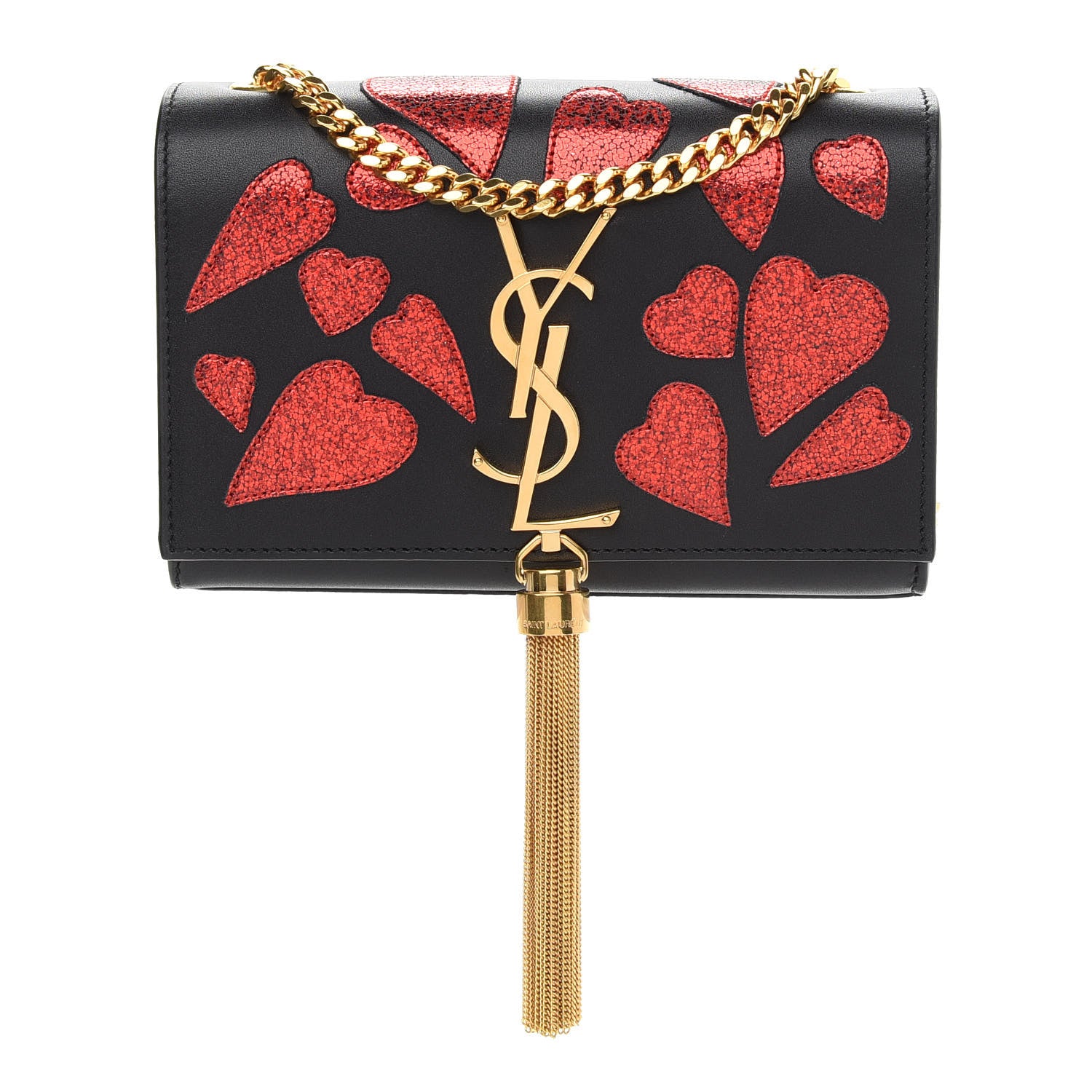 Saint Laurent Calfskin Small Monogram Kate Tassel Heart Satchel Black Rouge 1 of 8