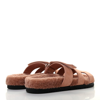 Hermes Suede Goatskin Woolskin Womens Chypre Sandals 37 Rose Aube 4 of 8