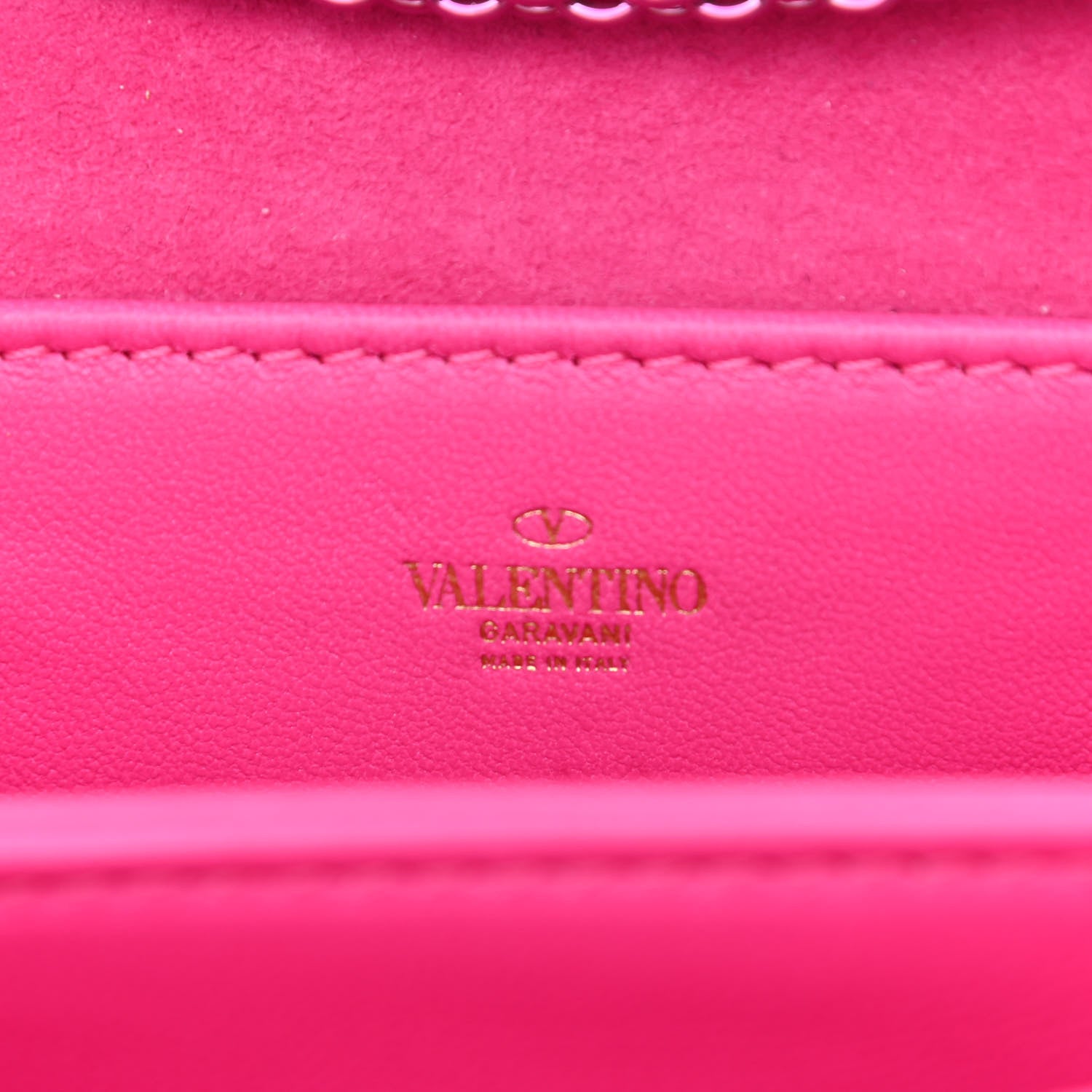 Valentino Garavani Crystal Suede Embellished Micro One Stud Chain Bag Pink PP 6 of 9