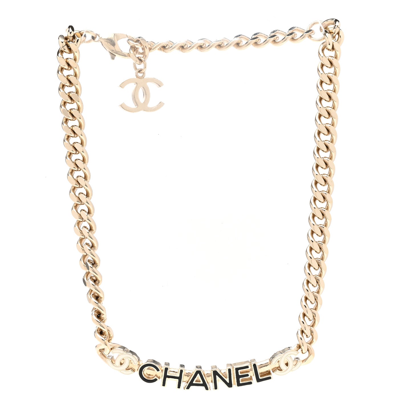 Enamel Metal Logo Choker Necklace Gold White Black