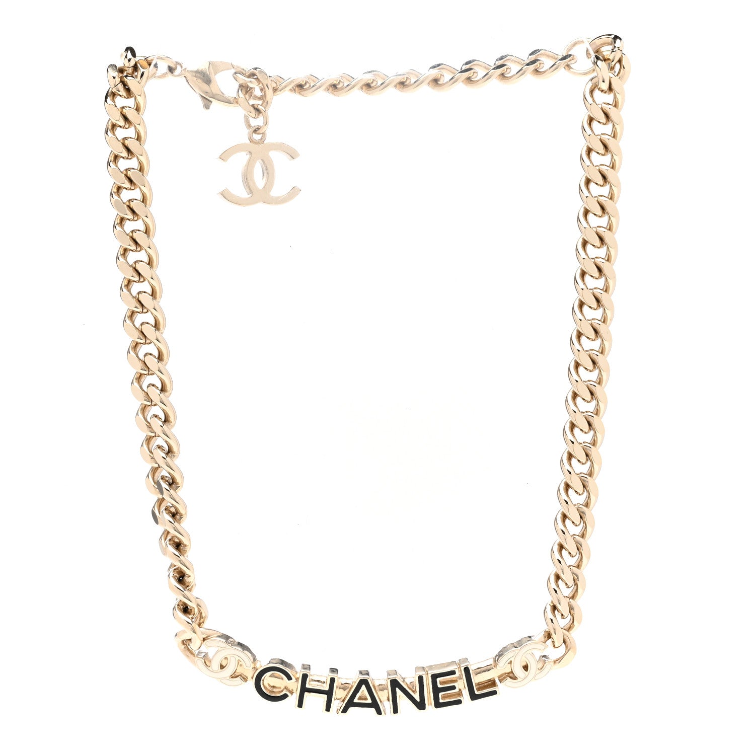 Chanel Enamel Metal Logo Choker Necklace Gold White Black 3 of 6