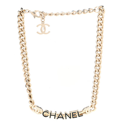 Chanel Enamel Metal Logo Choker Necklace Gold White Black 3 of 6