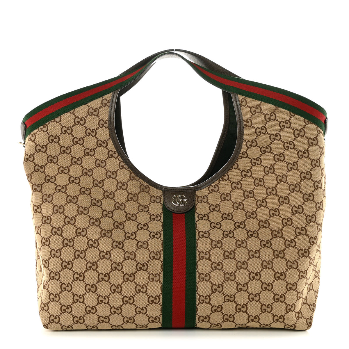 GG Monogram Web Large Giglio Tote Beige Brown