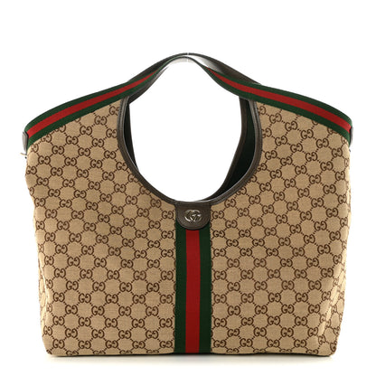 Gucci GG Monogram Web Large Giglio Tote Beige Brown 1 of 11
