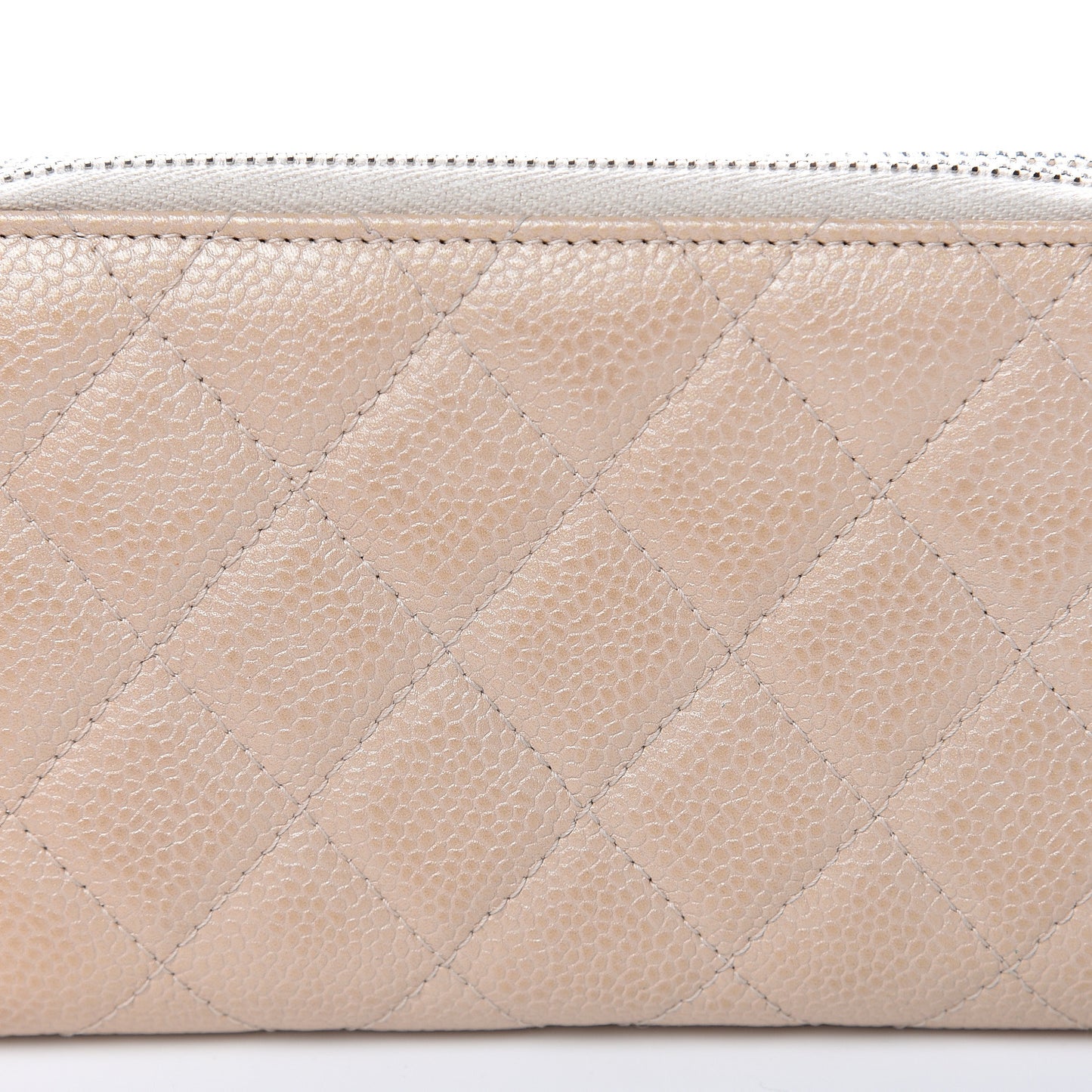 Caviar Quilted Large Gusset Double Zip Around Wallet Beige