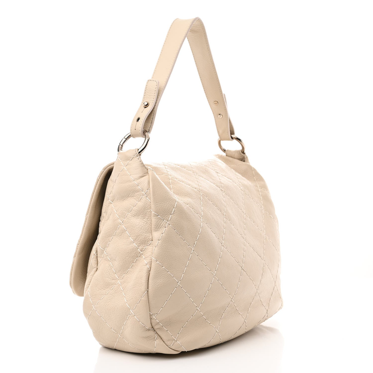 Chanel Glazed Calfskin XL On The Road Flap Ivory 3 of 15