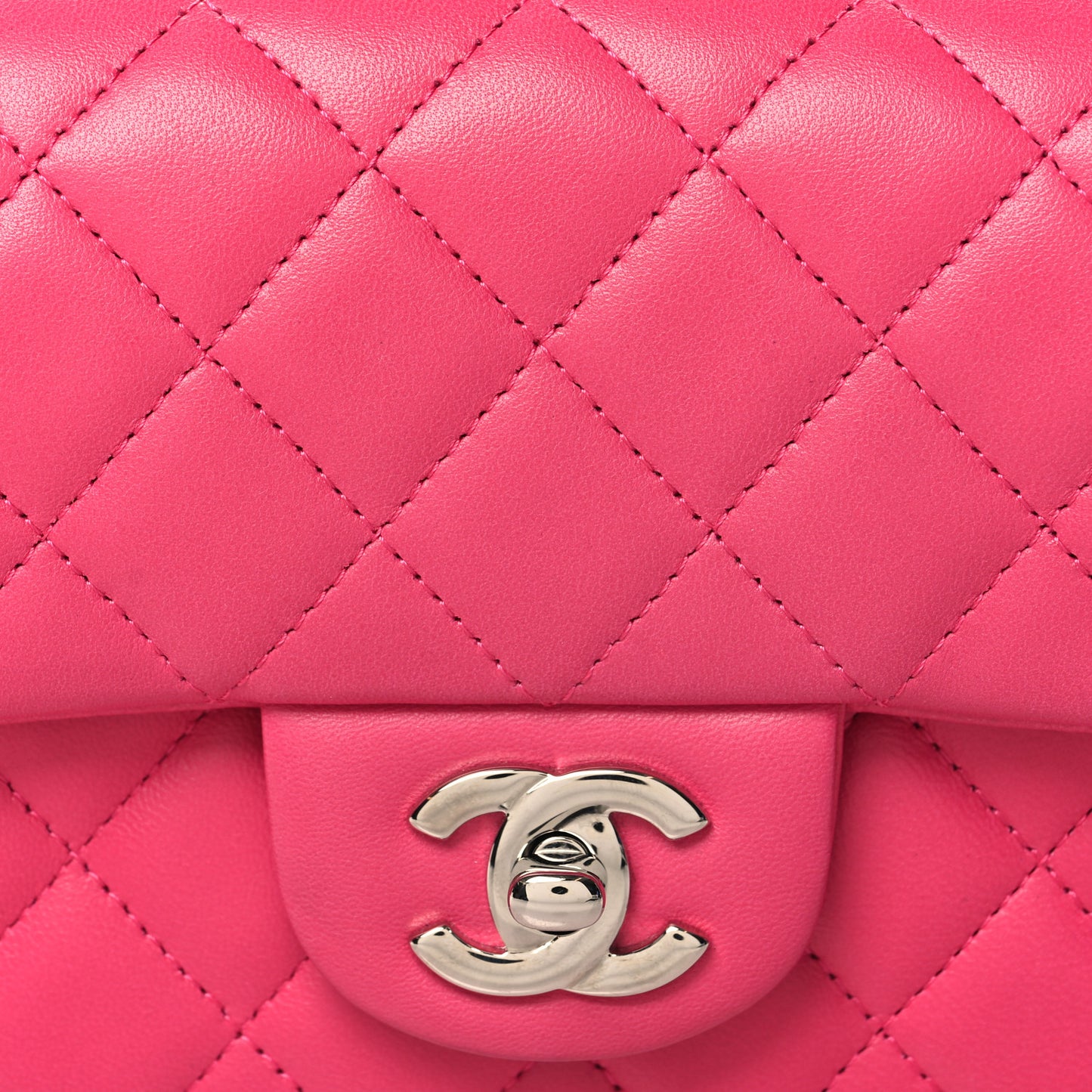 Lambskin Quilted Mini Rectangular Flap Dark Pink
