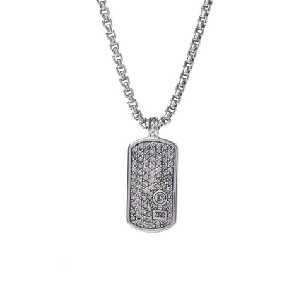 David Yurman Sterling Silver Pave Diamond Small Dog Tag Pendant Necklace 4 of 5