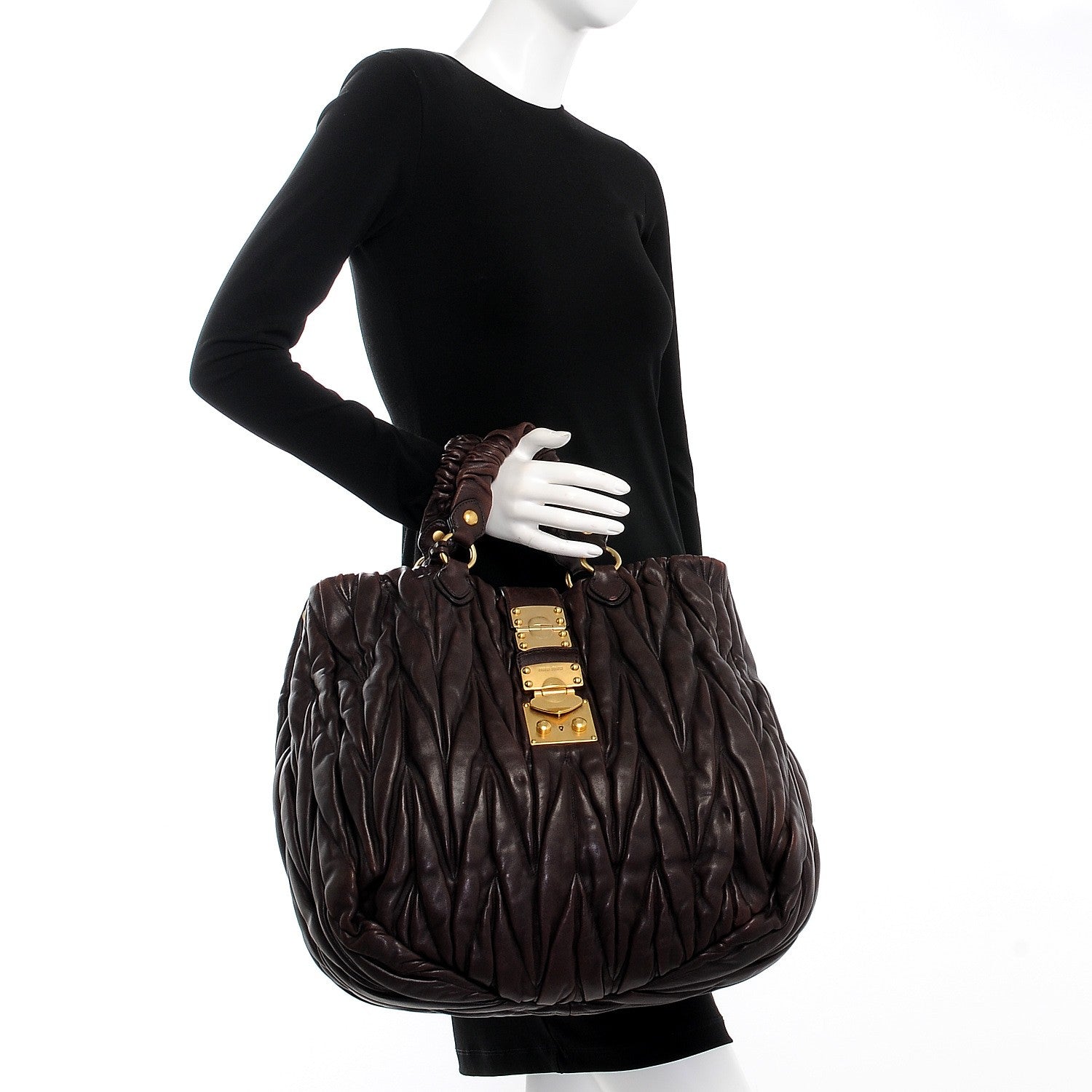 Miu Miu Nappa Matelasse Shopping Tote Brown 3 of 11