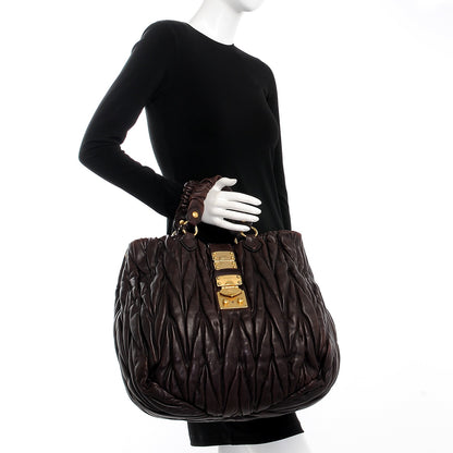 Miu Miu Nappa Matelasse Shopping Tote Brown 3 of 11