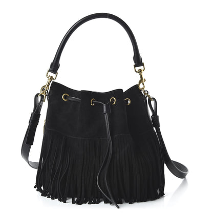 Saint Laurent Suede Calfskin Small Emmanuelle Fringe Bucket Bag Black 1 of 10