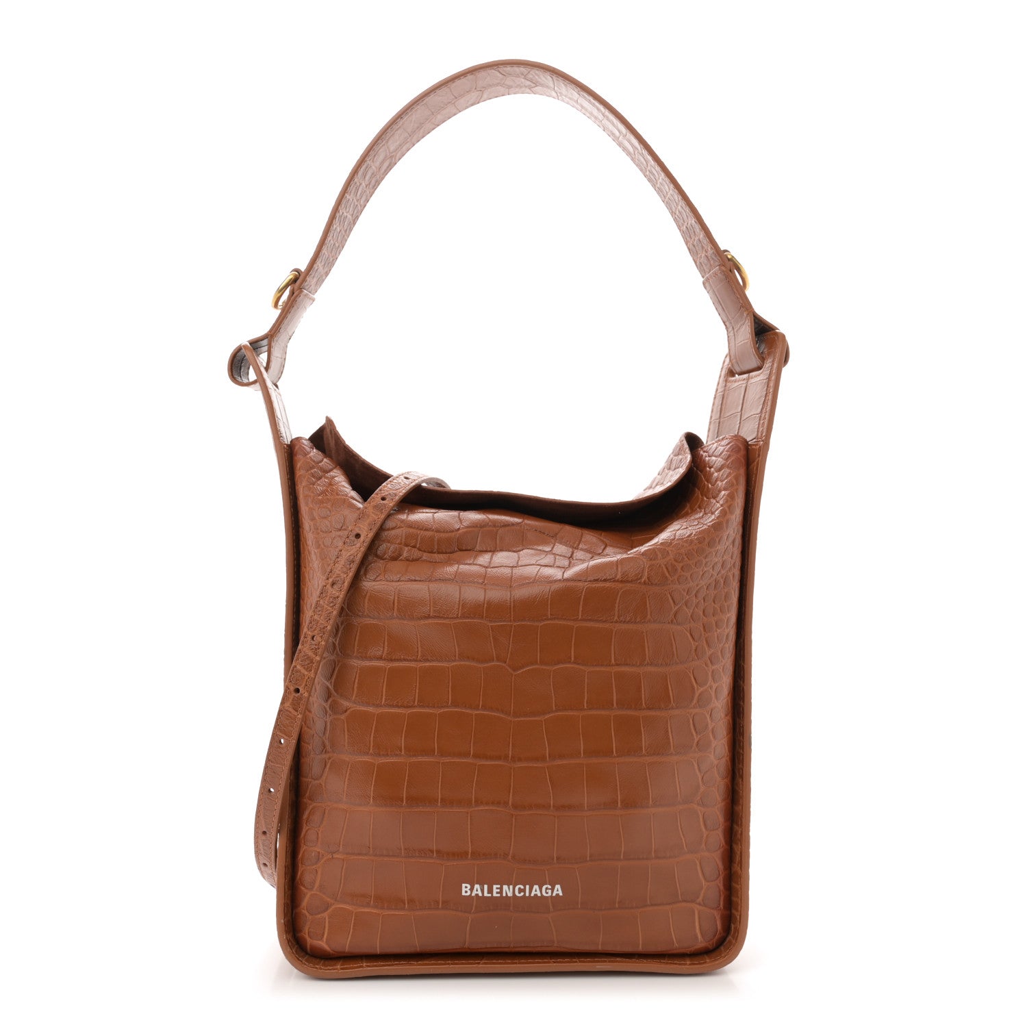 Balenciaga Extra Supple Calfskin Crocodile Embossed Small Tool 2.0 North-South Tote Camel 1 of 15