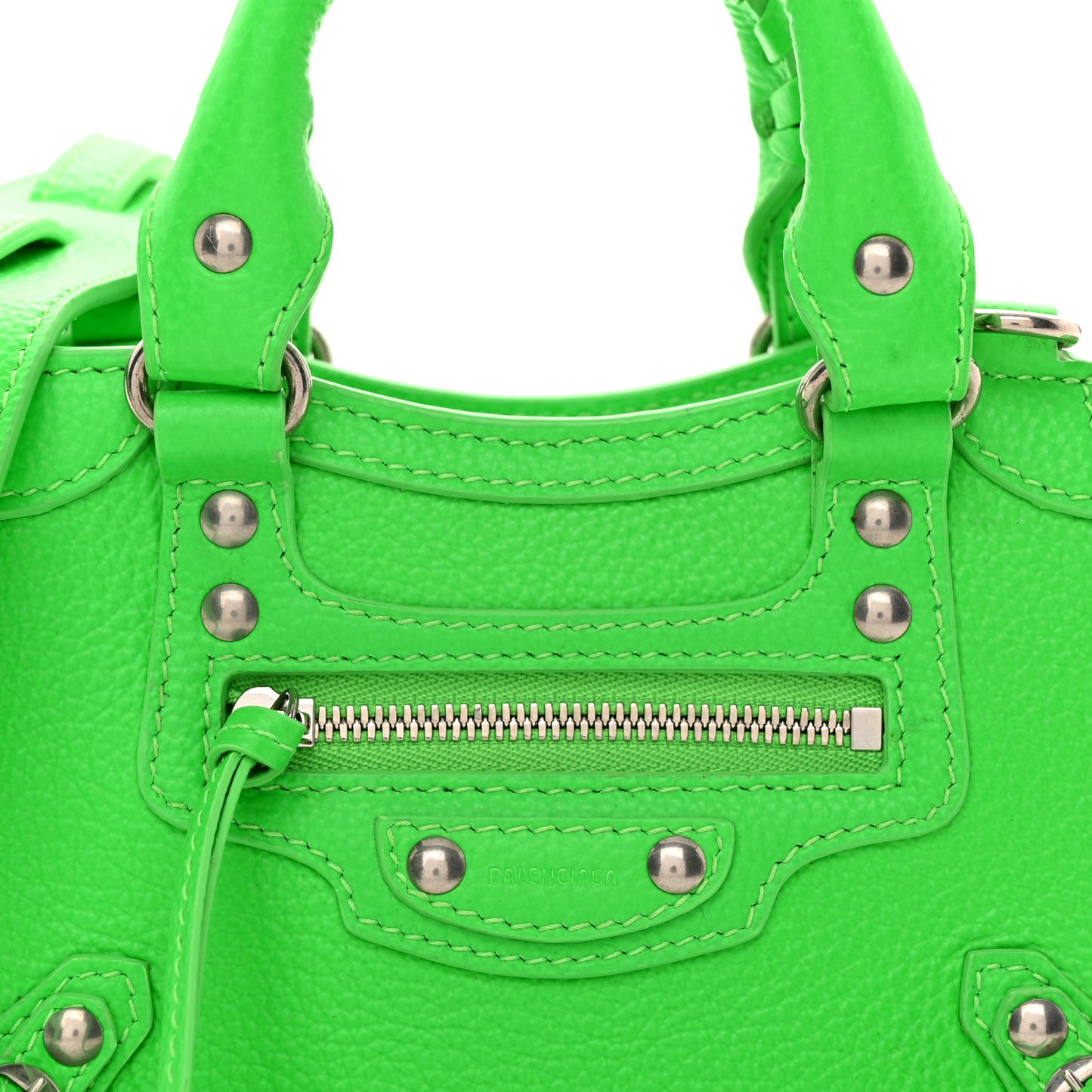 Grained Calfskin Neo Classic Silver Hardware Nano City Crossbody Fluo Green