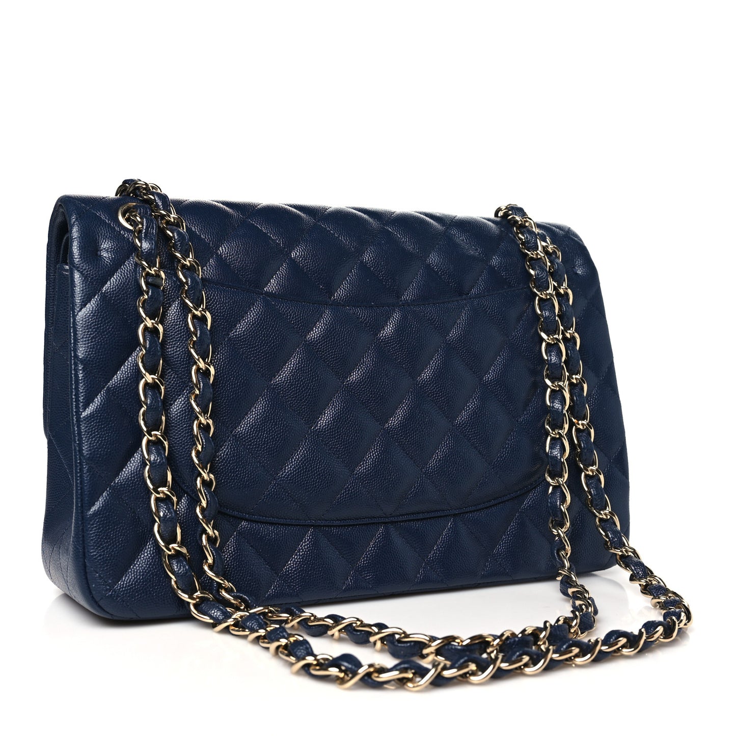 Caviar Quilted Jumbo Double Flap Navy Blue