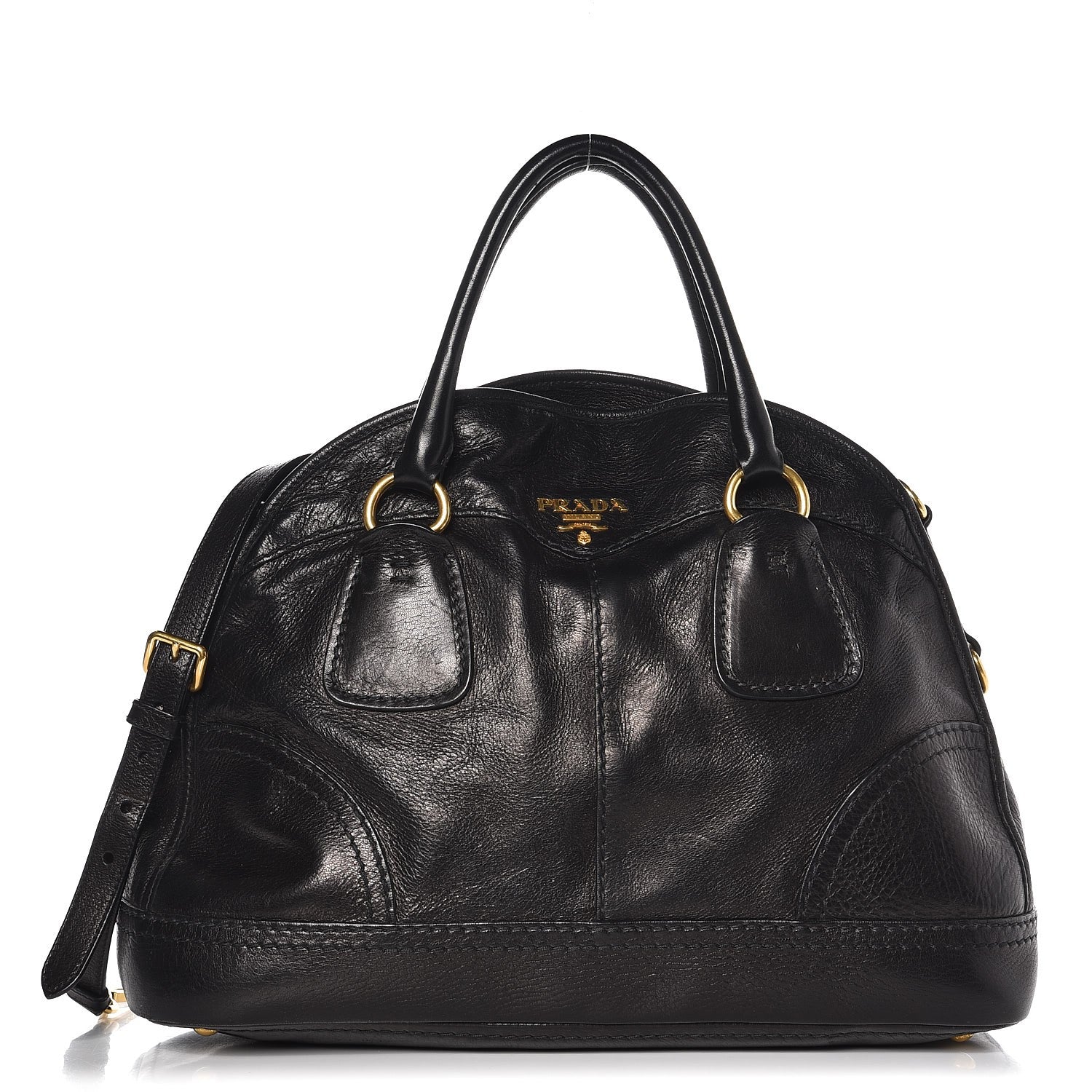 Prada Cervo Deerskin Dome Satchel Black 1 of 10