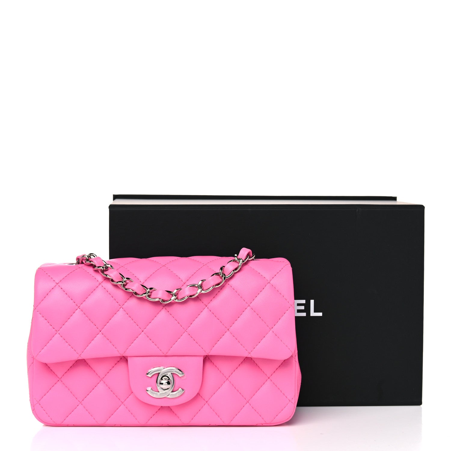 Chanel Lambskin Quilted Mini Rectangular Flap Neon Pink 10 of 10