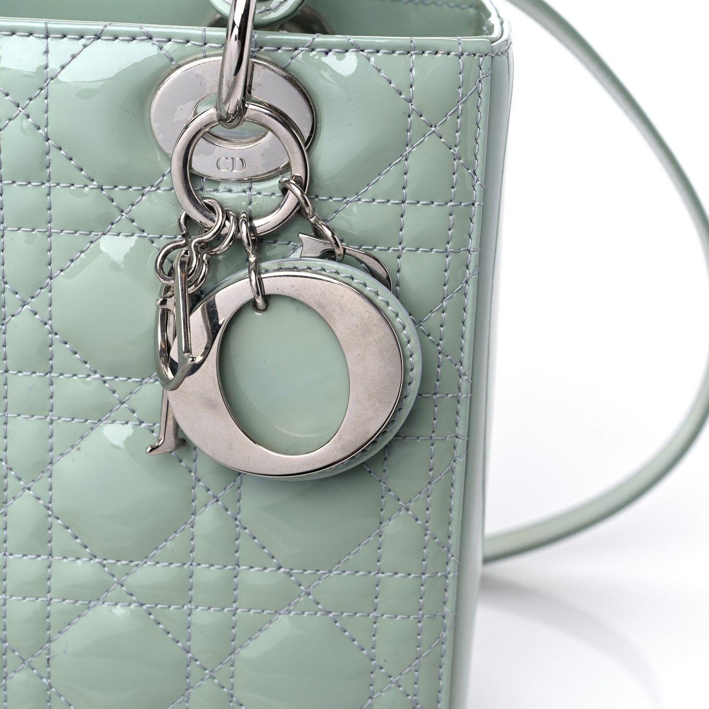 Patent Cannage Medium Lady Dior Blue Alcier