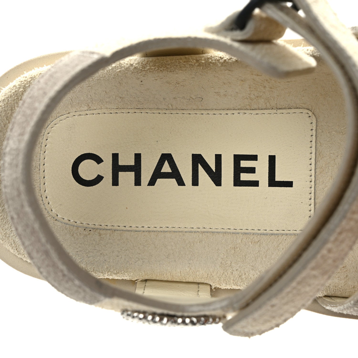 Chanel Suede Calfskin Velcro Flat Sandals 37 Ecru Dark Beige 7 of 8