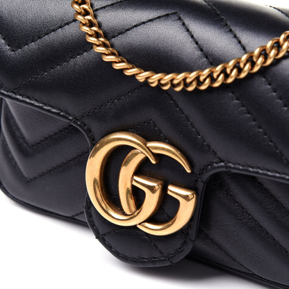 Gucci Calfskin Matelasse Super Mini GG Marmont Shoulder Bag Black 12 of 12