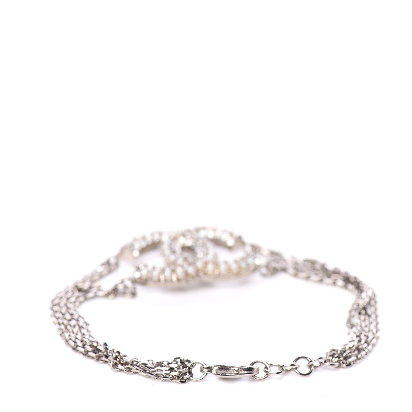 Pearl Crystal CC Bracelet Silver
