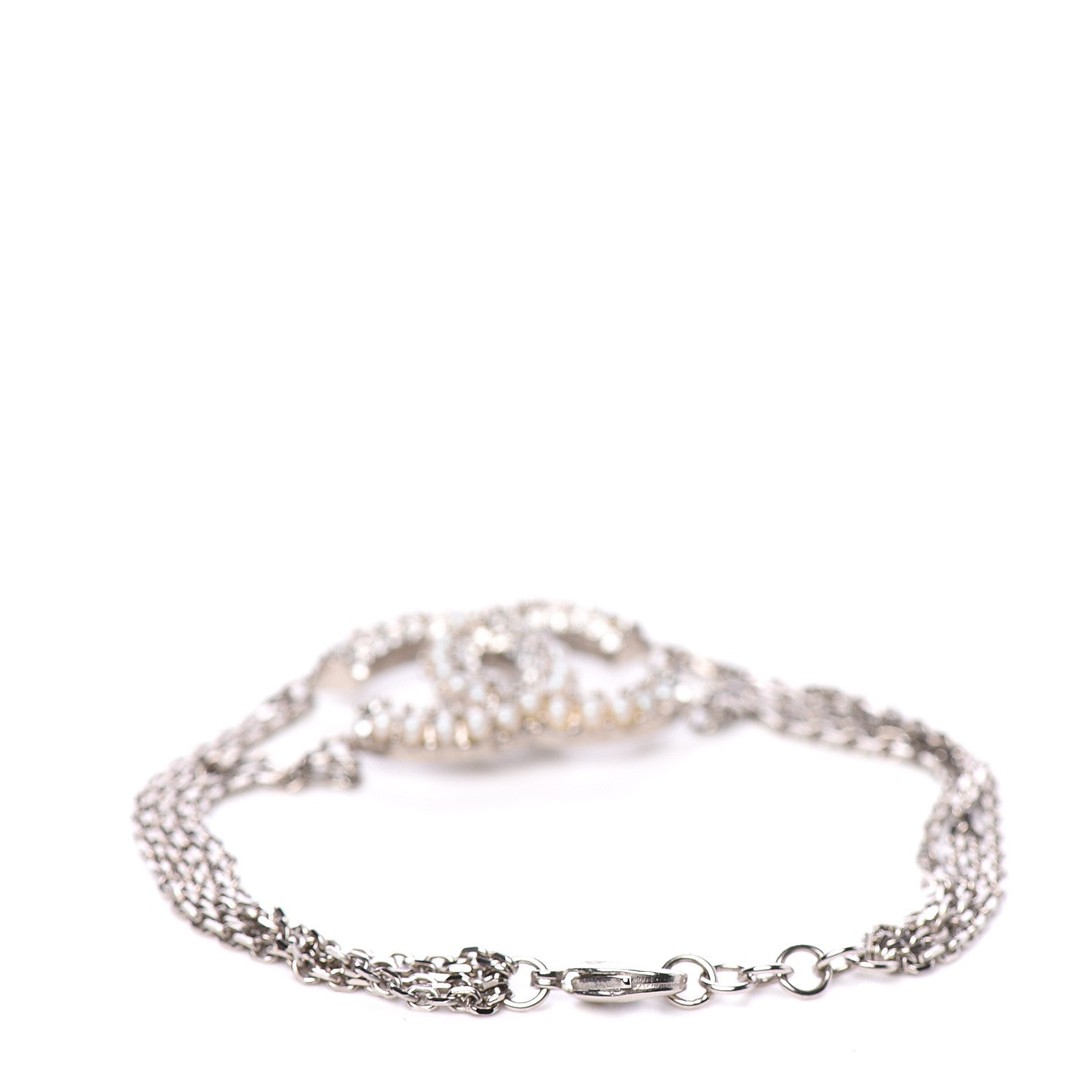 Chanel Pearl Crystal CC Bracelet Silver 2 of 4
