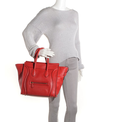 Celine Drummed Calfskin Mini Luggage Coquelicot 2 of 8