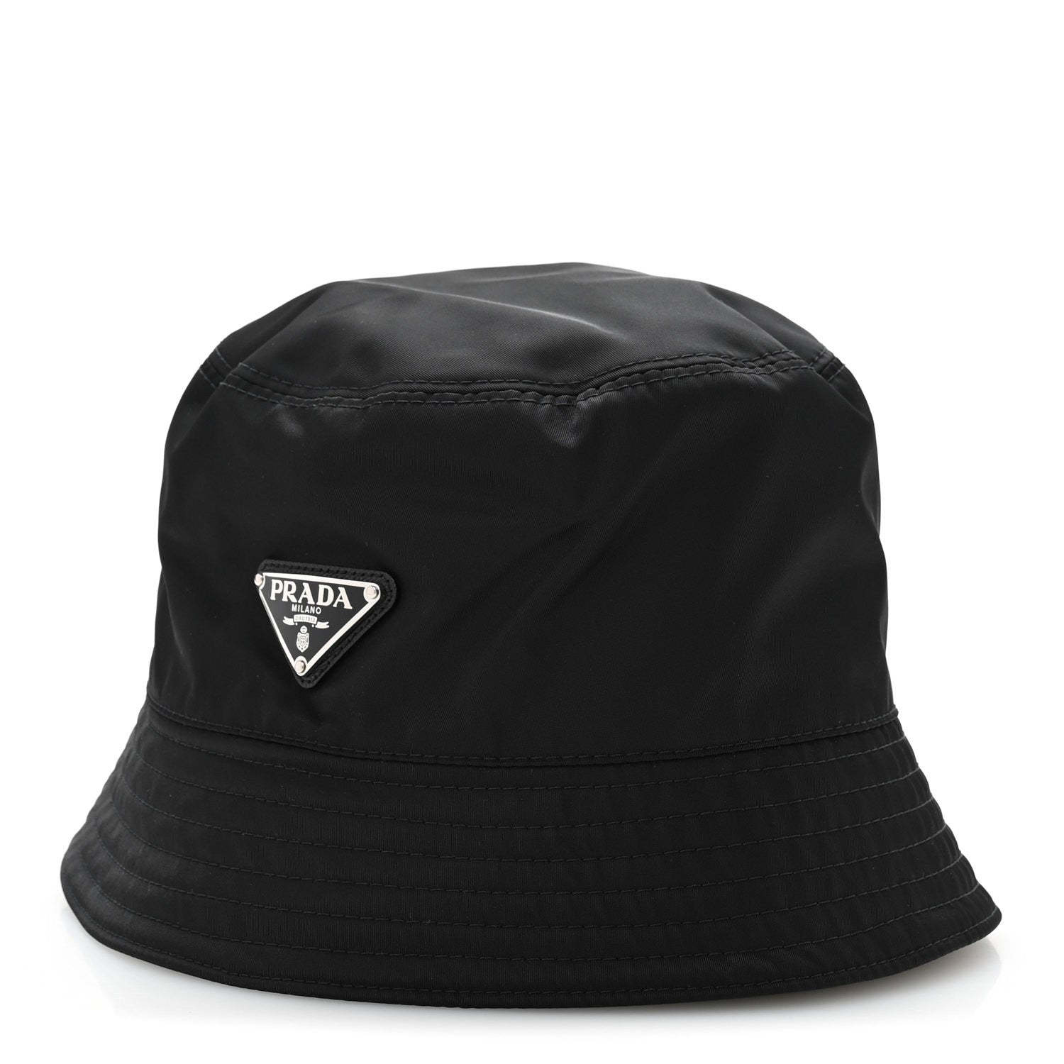Prada Re-Nylon Metal Triangle Logo Womens Bucket Hat S Black 1 of 10