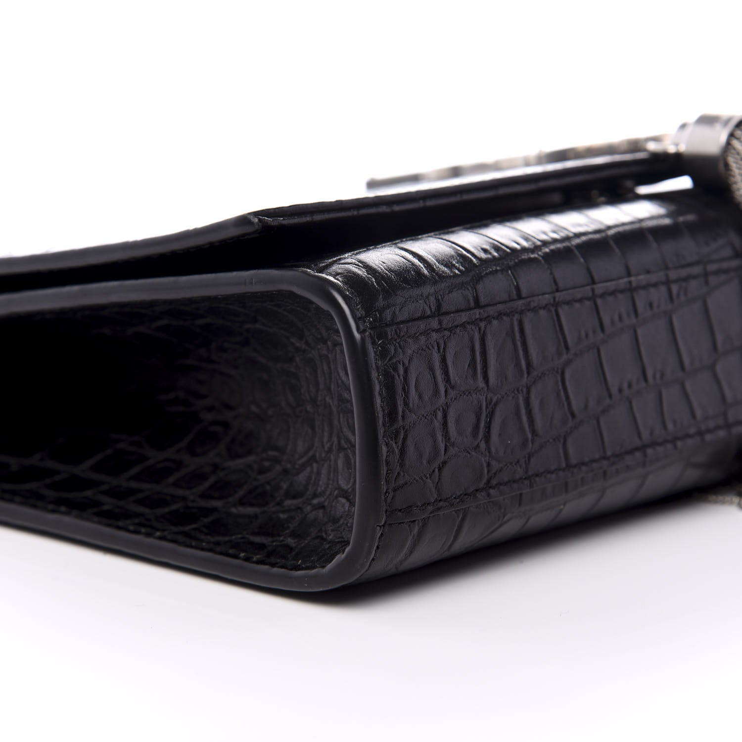 Saint Laurent Calfskin Crocodile Embossed Medium Classic Monogram Kate Tassel Satchel Black 6 of 8