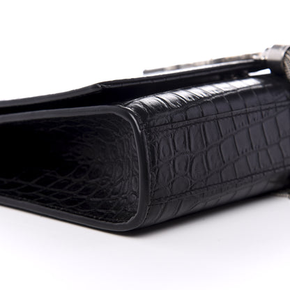 Saint Laurent Calfskin Crocodile Embossed Medium Classic Monogram Kate Tassel Satchel Black 6 of 8