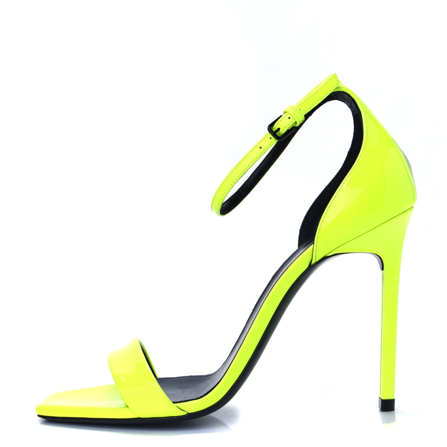 Saint Laurent Patent Calfskin Amber 105 Ankle Strap Sandals 38 Yellow Fluo 1 of 5