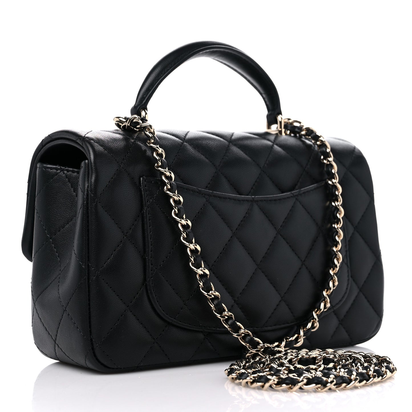 Lambskin Quilted Mini Top Handle Rectangular Flap Black