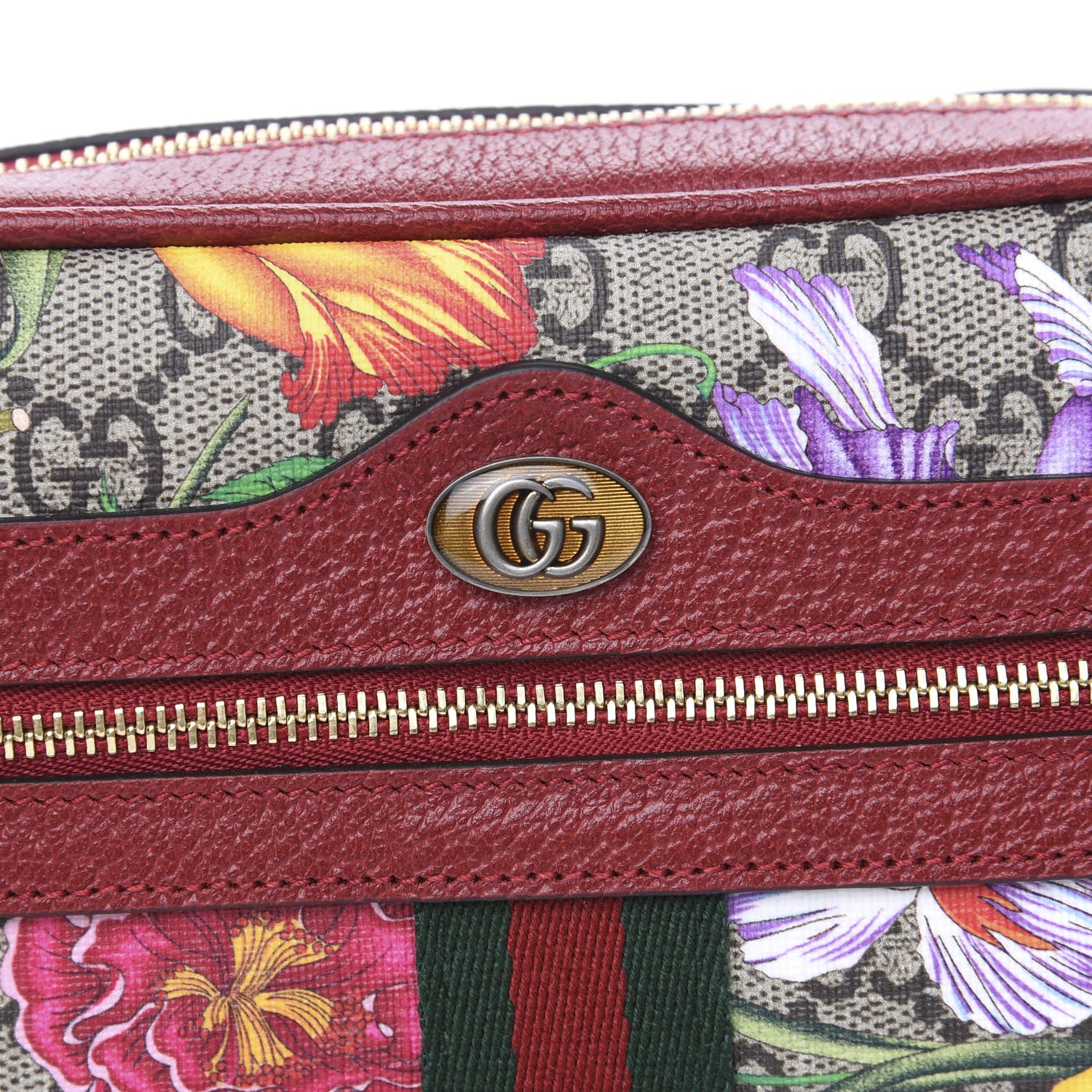 Gucci GG Supreme Monogram Flora Web Mini Ophidia Shoulder Bag Red 9 of 10