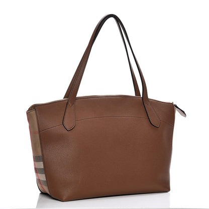 Burberry Derby Calfskin House Check Medium Welburn Tote Tan 3 of 10
