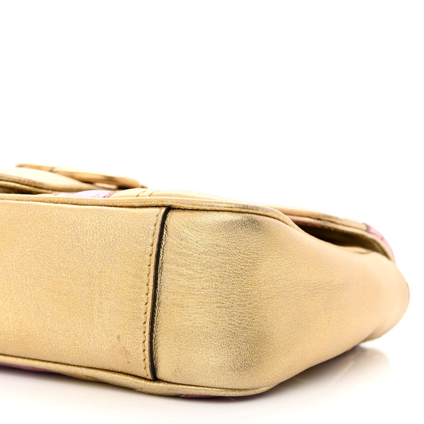 Metallic Calfskin Matelasse Mini GG Marmont Shoulder Bag Gold Pink