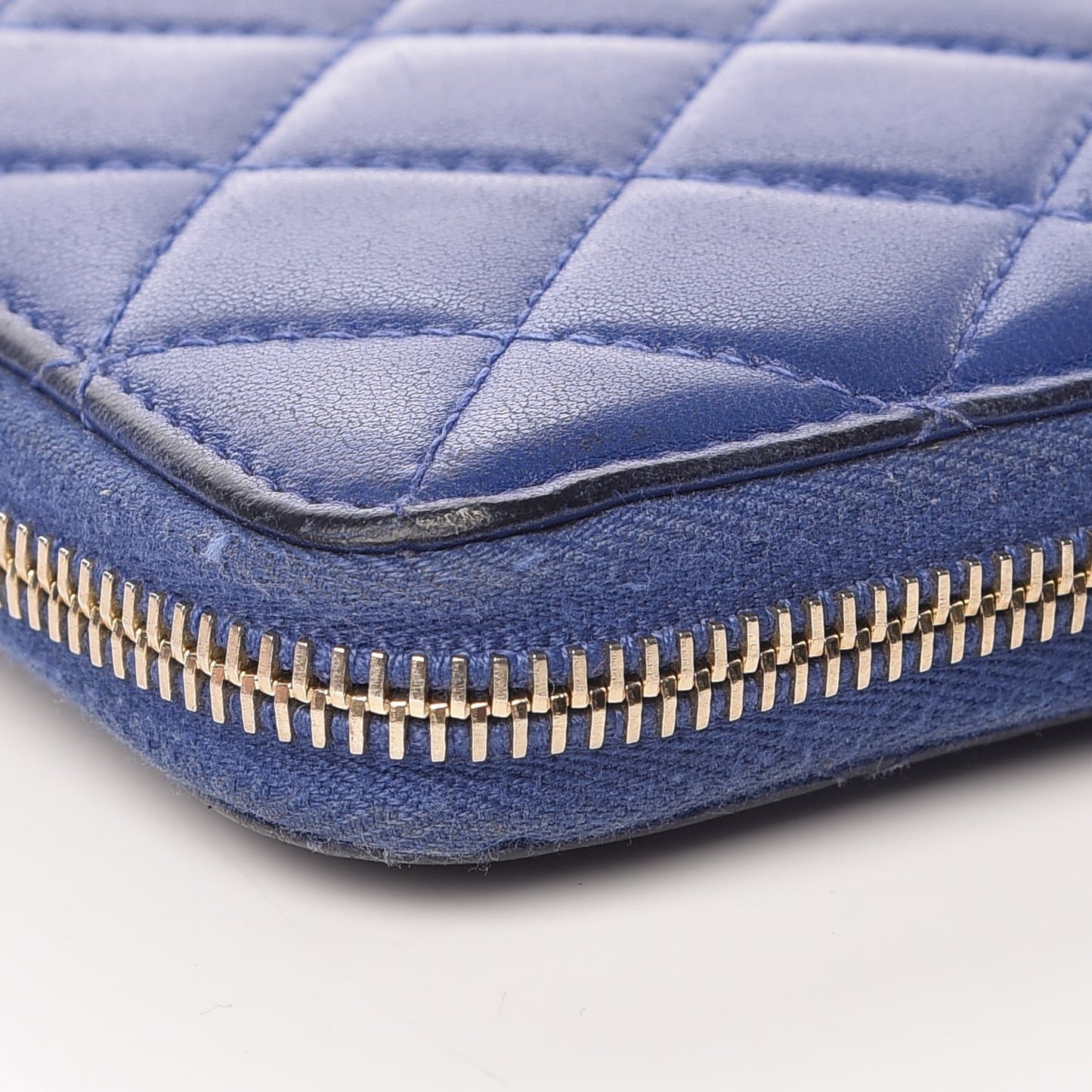 Lambskin Quilted Large Gusset Zip Around Wallet Blue