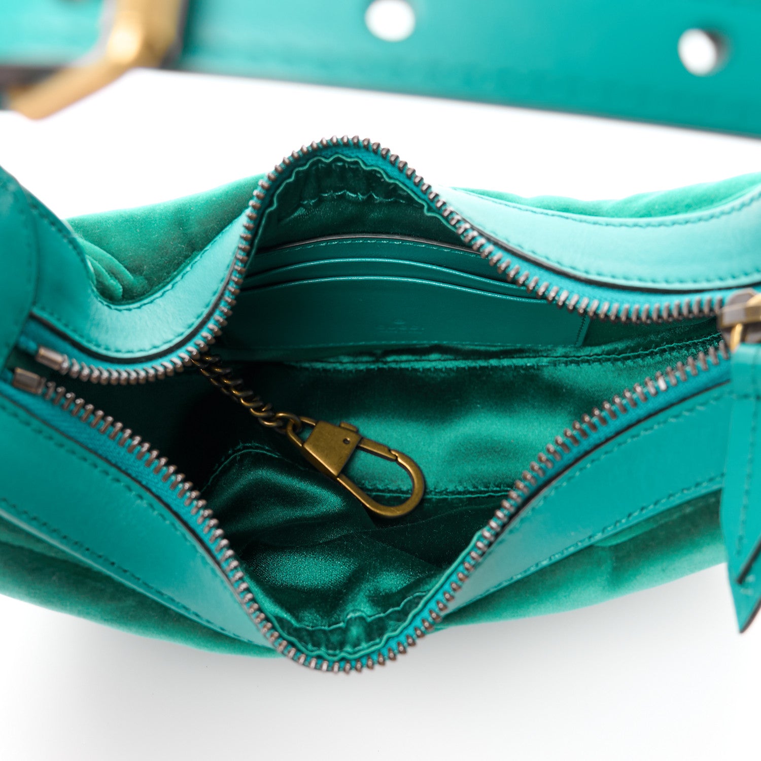 Gucci Velvet Matelasse Double G Studs Torchon GG Marmont Half Moon Hobo Marine Green 5 of 10