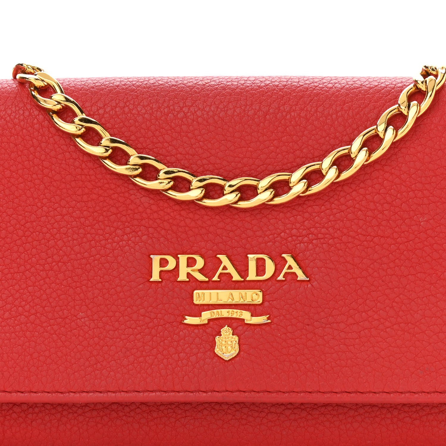 Prada Vitello Grain Metal Oro Chain Wallet Lacca 9 of 11
