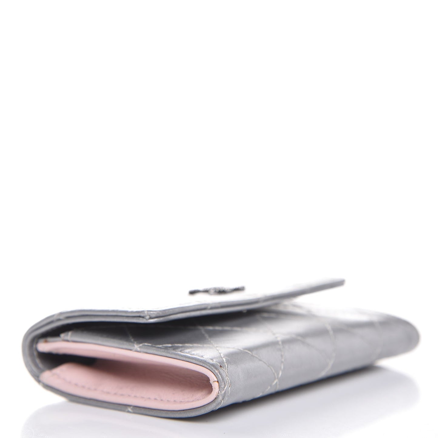 Metallic Calfskin Quilted Palette Card Holder Silver