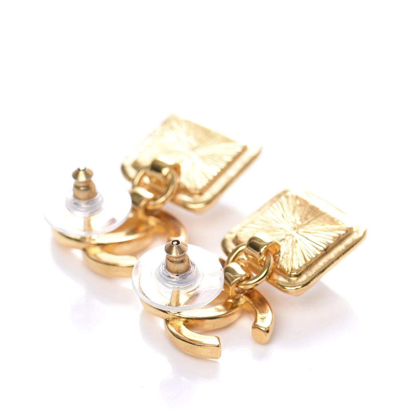 Large Crystal CC Drop Earrings Gold