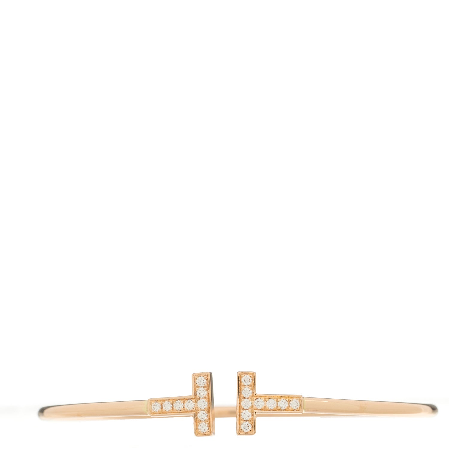Tiffany 18K Rose Gold Diamond T Wire Bracelet 1 of 3