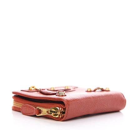 Balenciaga Agneau Giant 12 Gold Hardware Bill Fold Zip Wallet Rouge Ambre 3 of 6