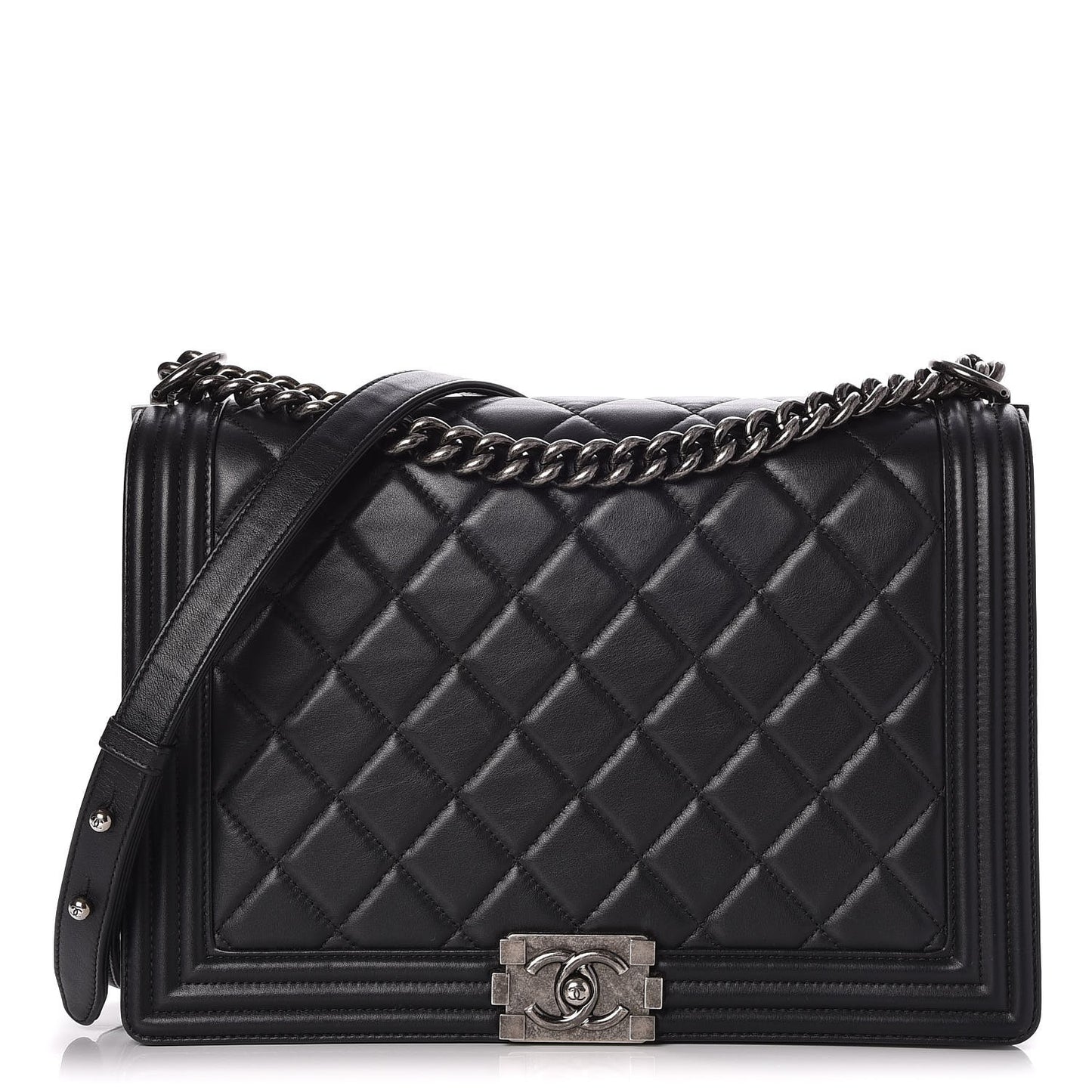 Calfskin Quilted Large Boy Flap Black