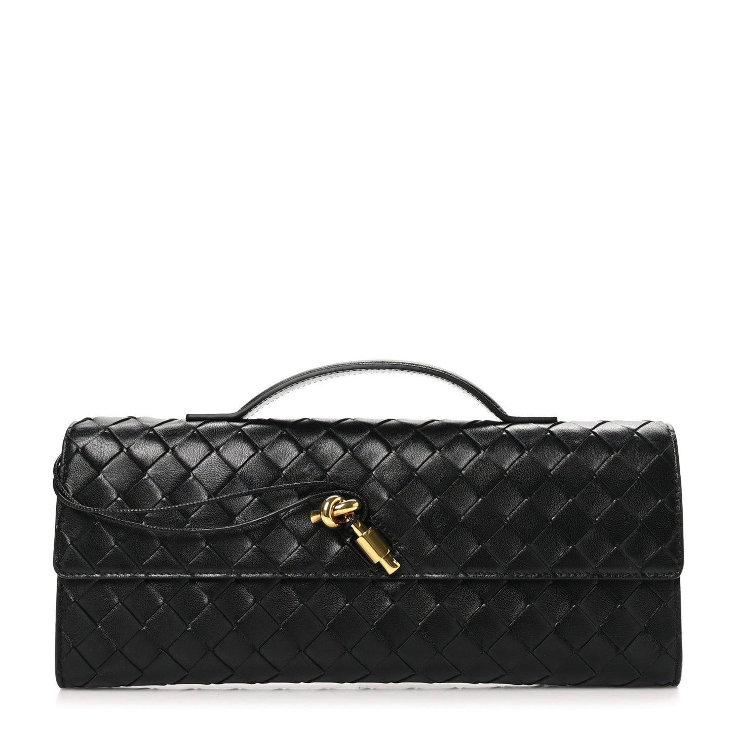 Nappa Intrecciato Long Andiamo Top Handle Clutch Black