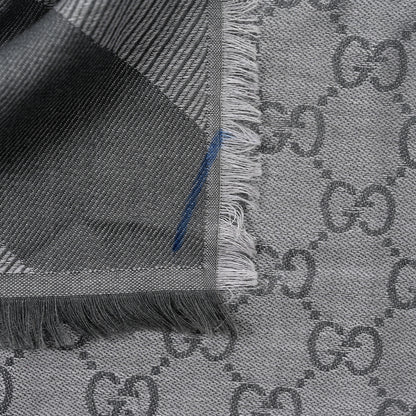 Gucci Wool Silk Monogram GGWeb Fringe Shawl Pearl Medium Grey 4 of 4