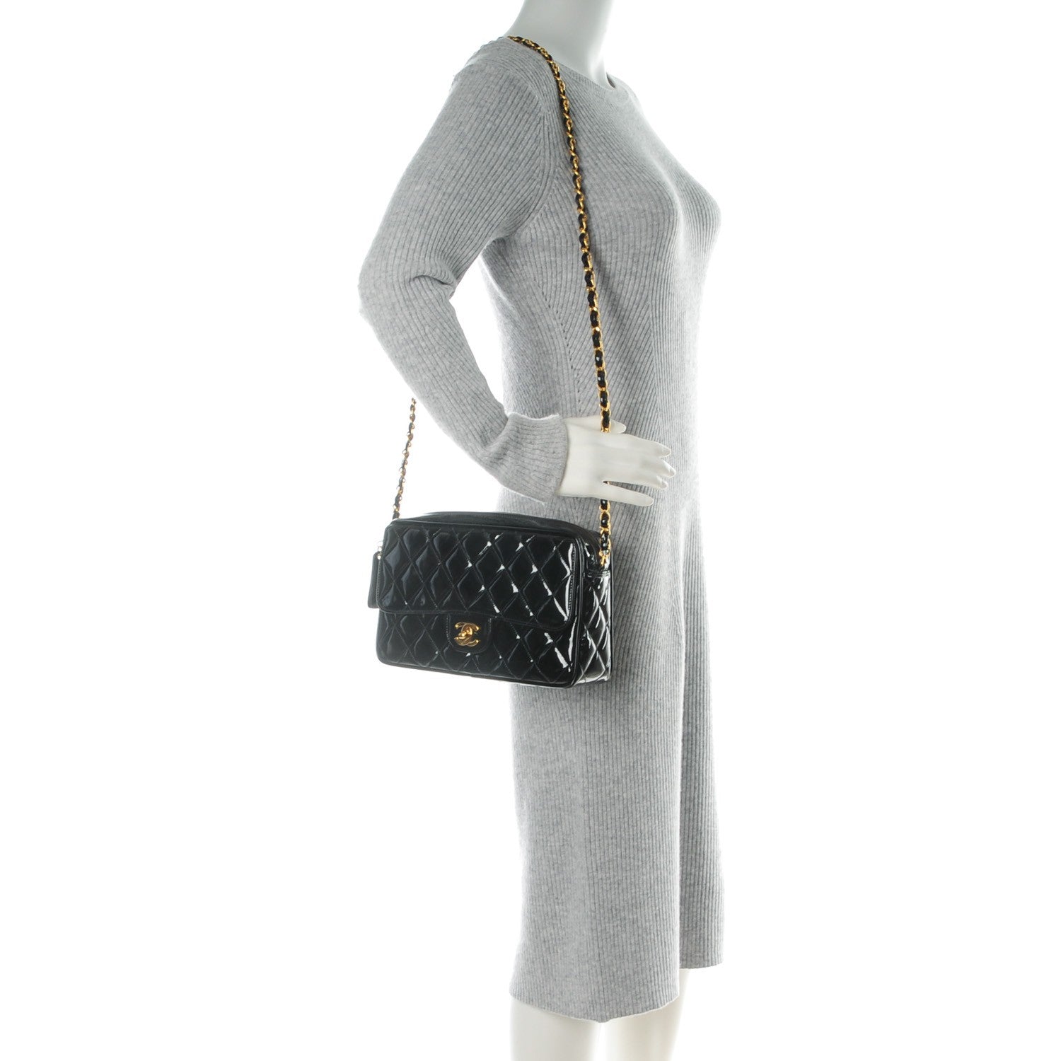 Chanel Patent Quilted Flap Camera Case Black 2 of 11