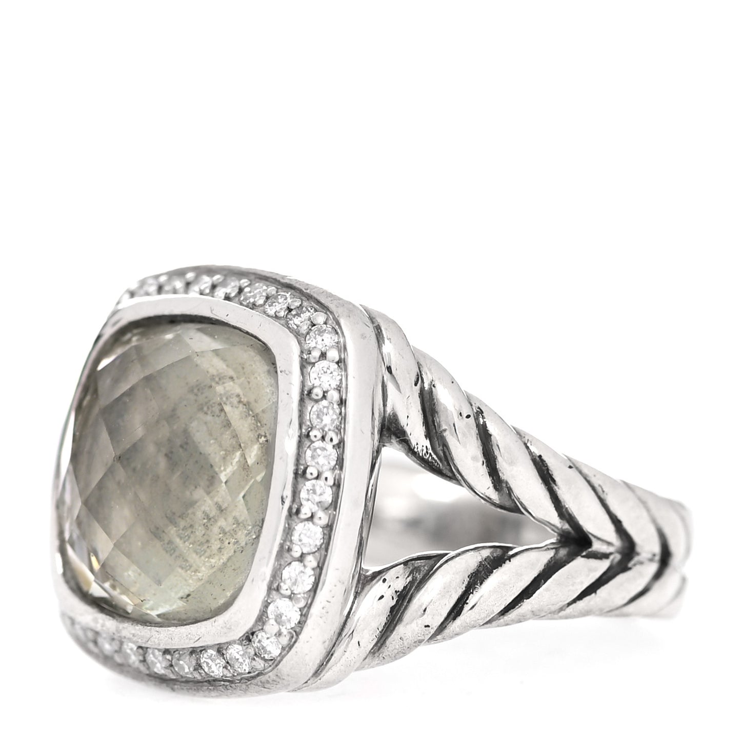 Sterling Silver Diamond Prasiolite 11mm Albion Ring 50 5.5