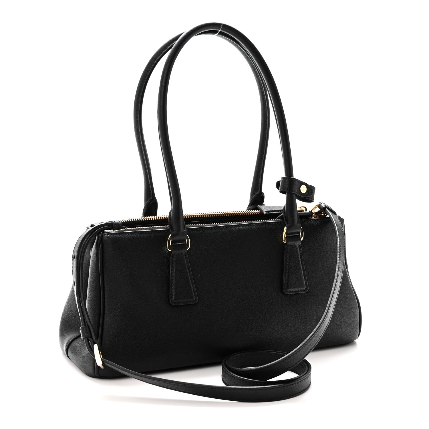 Prada Soft Grain Medium East West Galleria Double Zip Bag Black 3 of 9